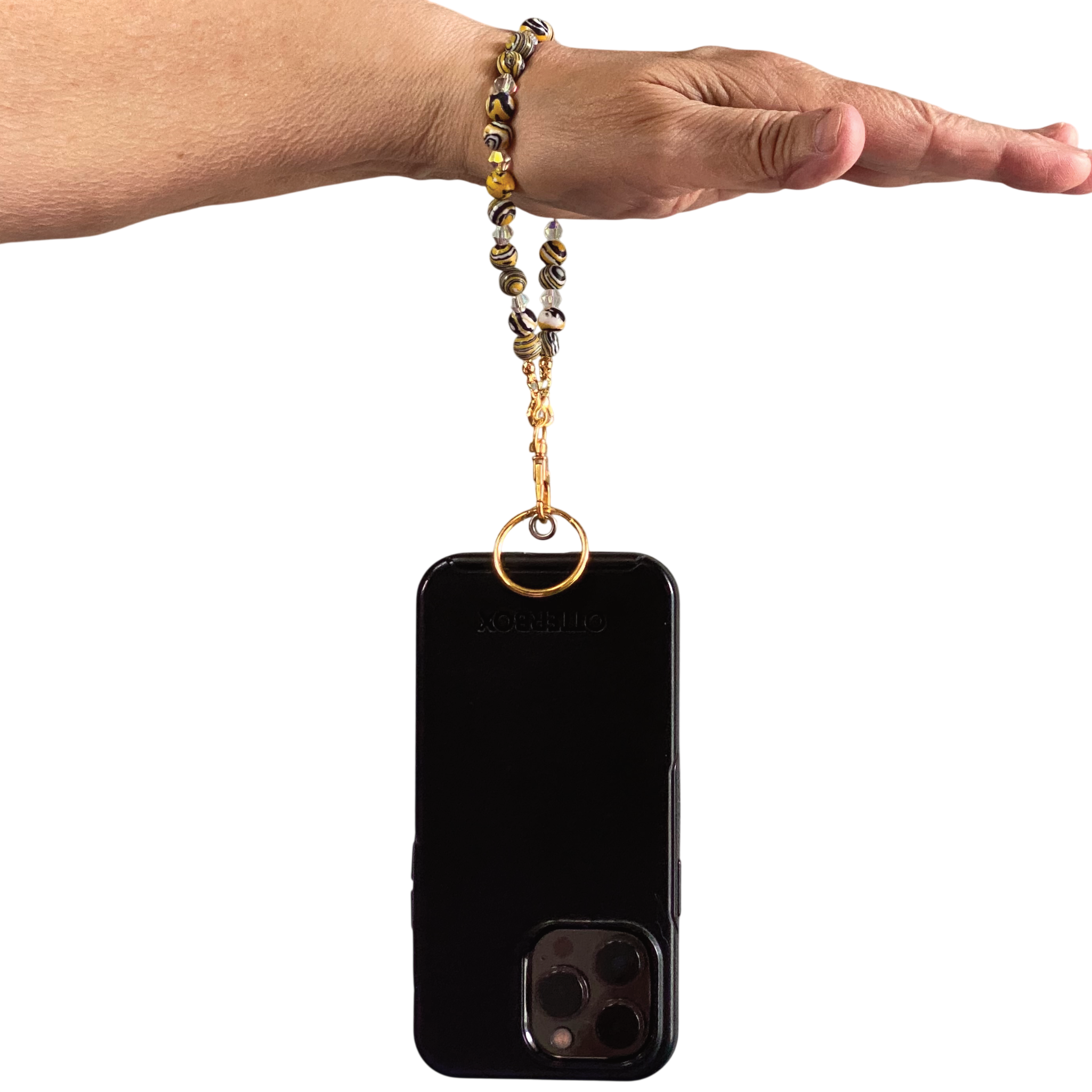 Yellow Black Quartz Clear Crystal Phone Strap