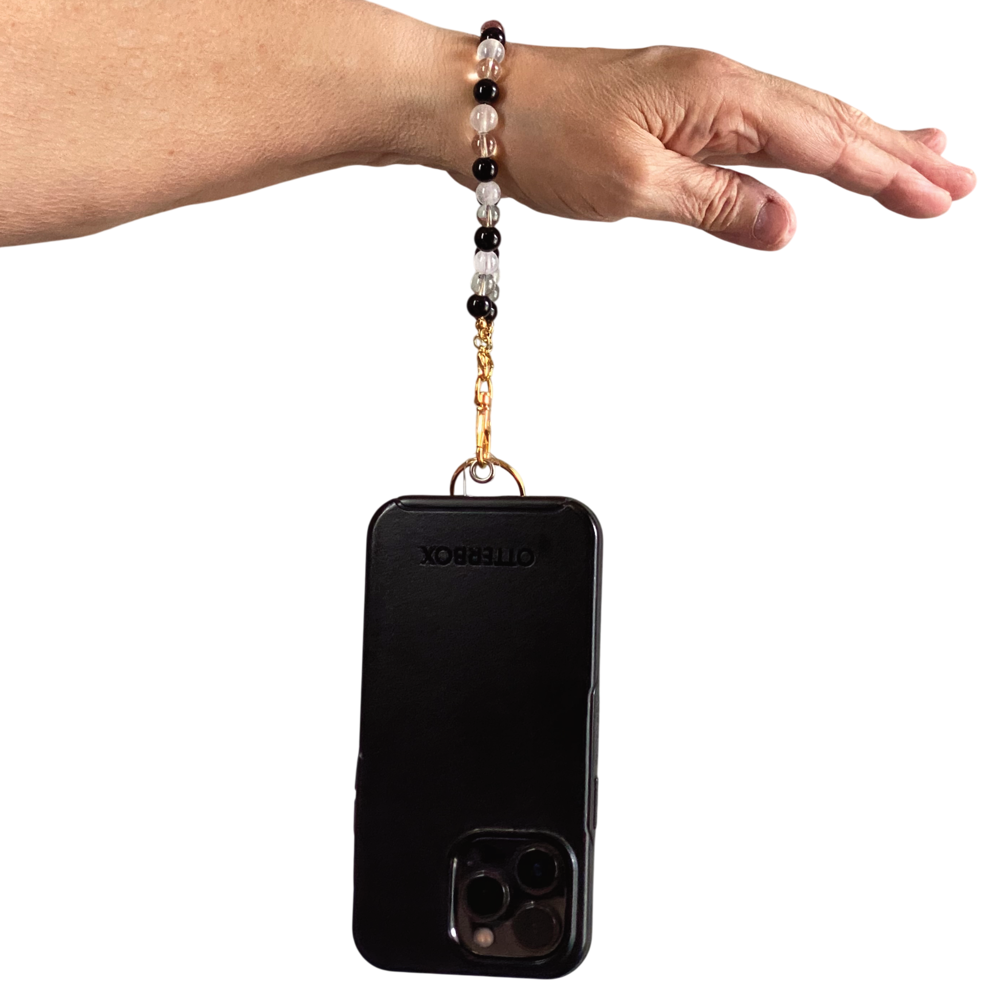 Milky Quartz Clear Quartz Black Agate Red Crystal Phone Strap