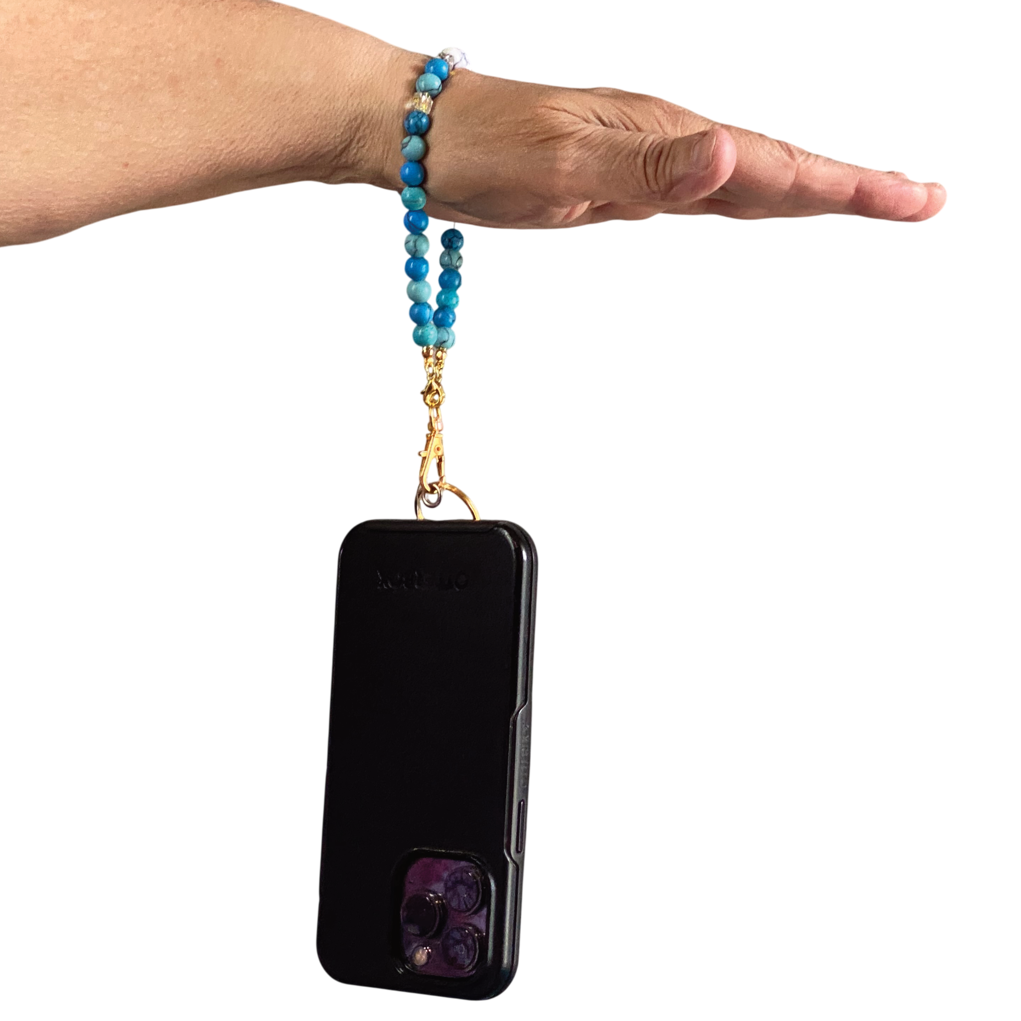 Blue and White Howlite Clear Crystal Phone Strap