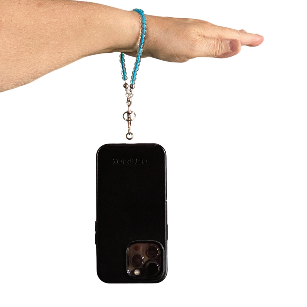 Clear Blue Lined Glass Phone Strap