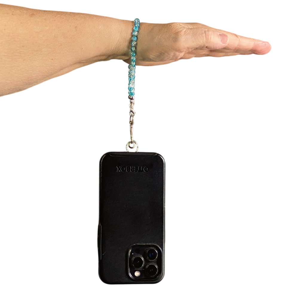 Crackle Blue Glass Phone Strap