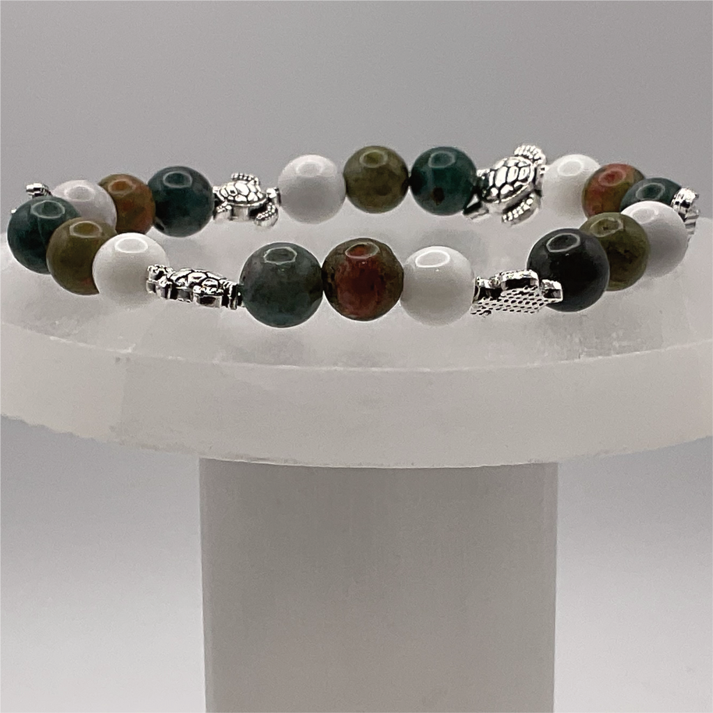 Serpentine Green Jasper Turtle Charm Bracelet