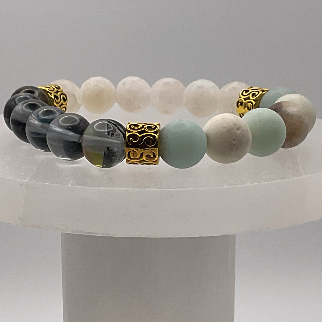 Blue Obsidian Calcite Bracelet with Dragon Vein Gold Spacers