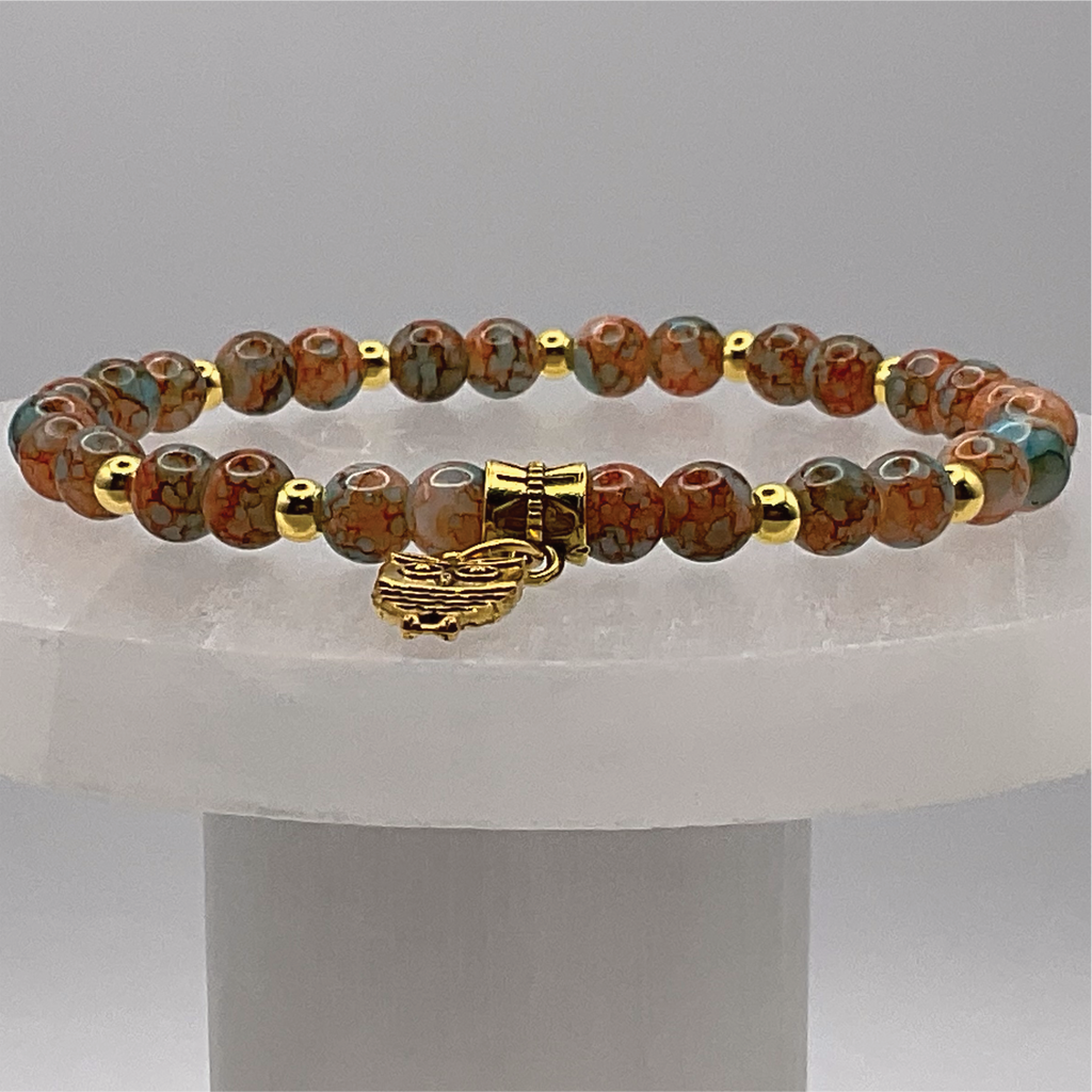 Unakite Jasper Owl Charm with Gold Tone Spacers