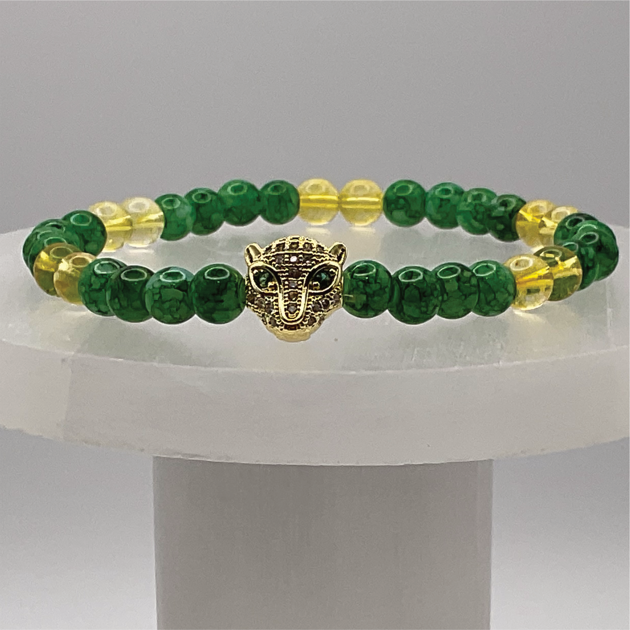Jadeite Amber Leopard Charm Bracelet