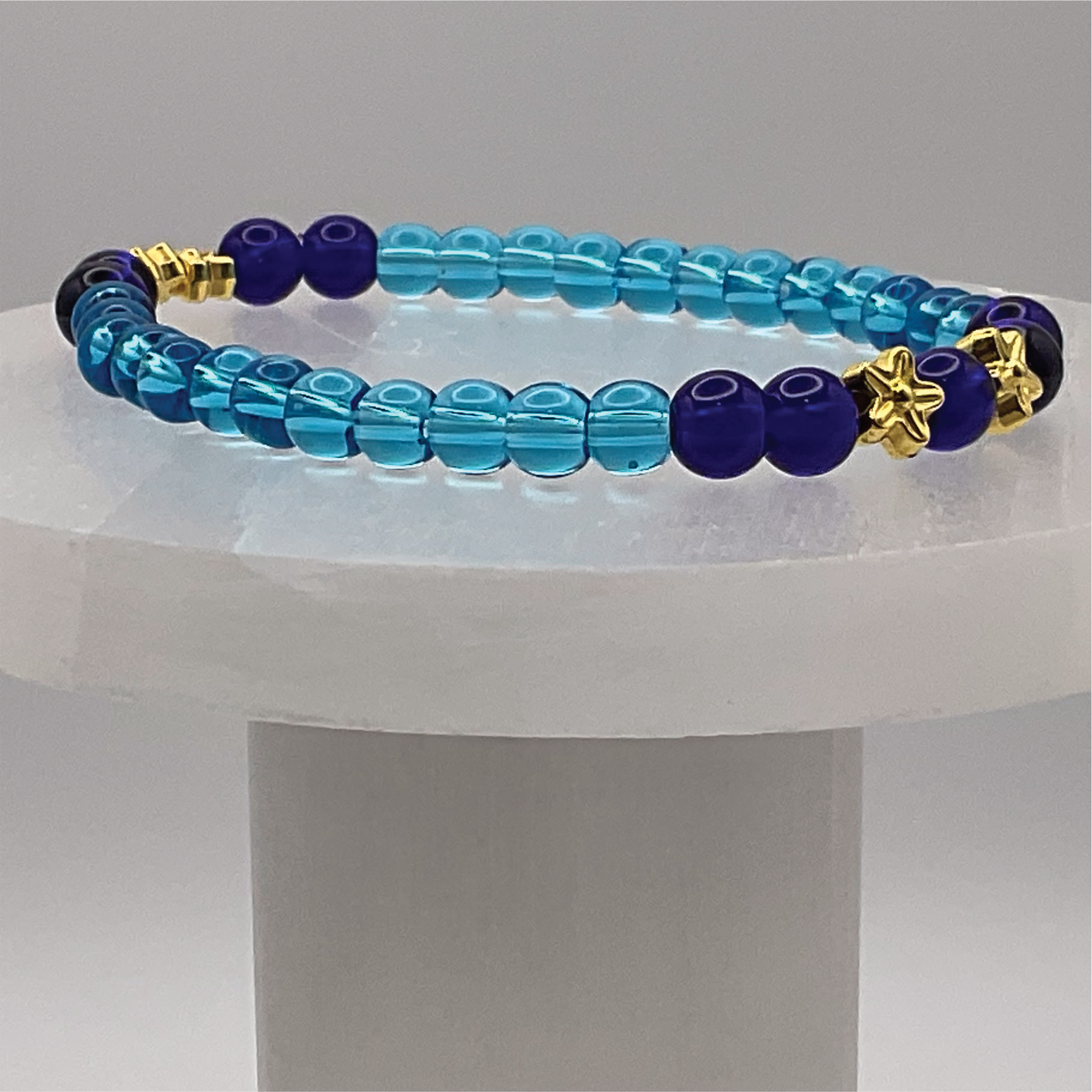 Amethyst Blue Sea Glass Bracelet with Gold Tone Spacers
