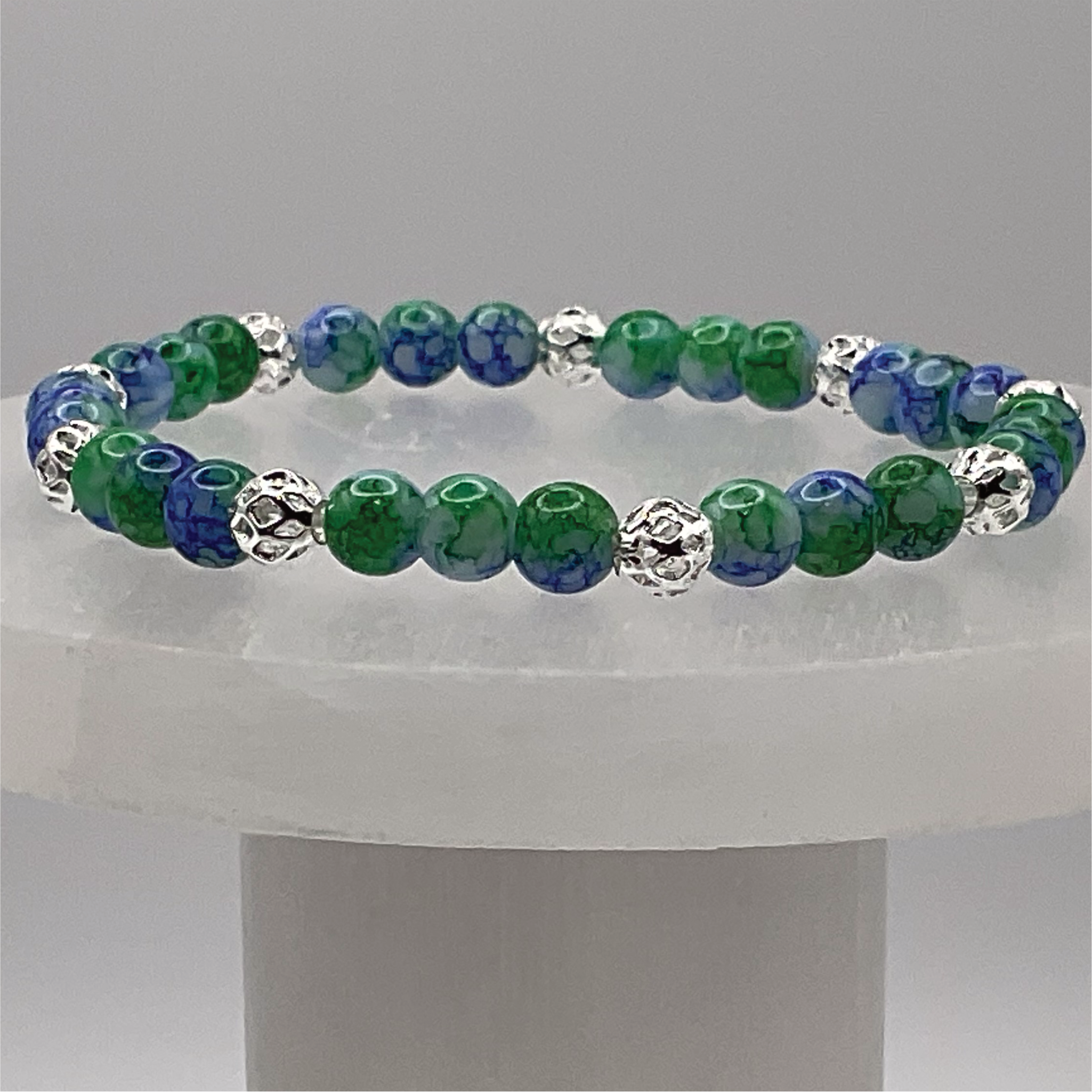 Blue Green Sodalite with Silver Tone Spacers