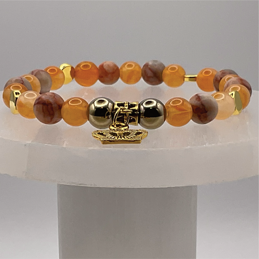 Orange Agate Crown Charm with Gold Tone Spacers