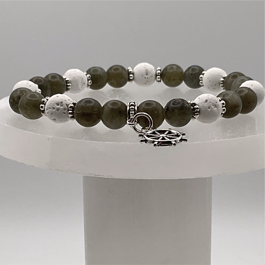 Nephrite Magnesite Nautical Charm Bracelet with Silver Tone Spacers