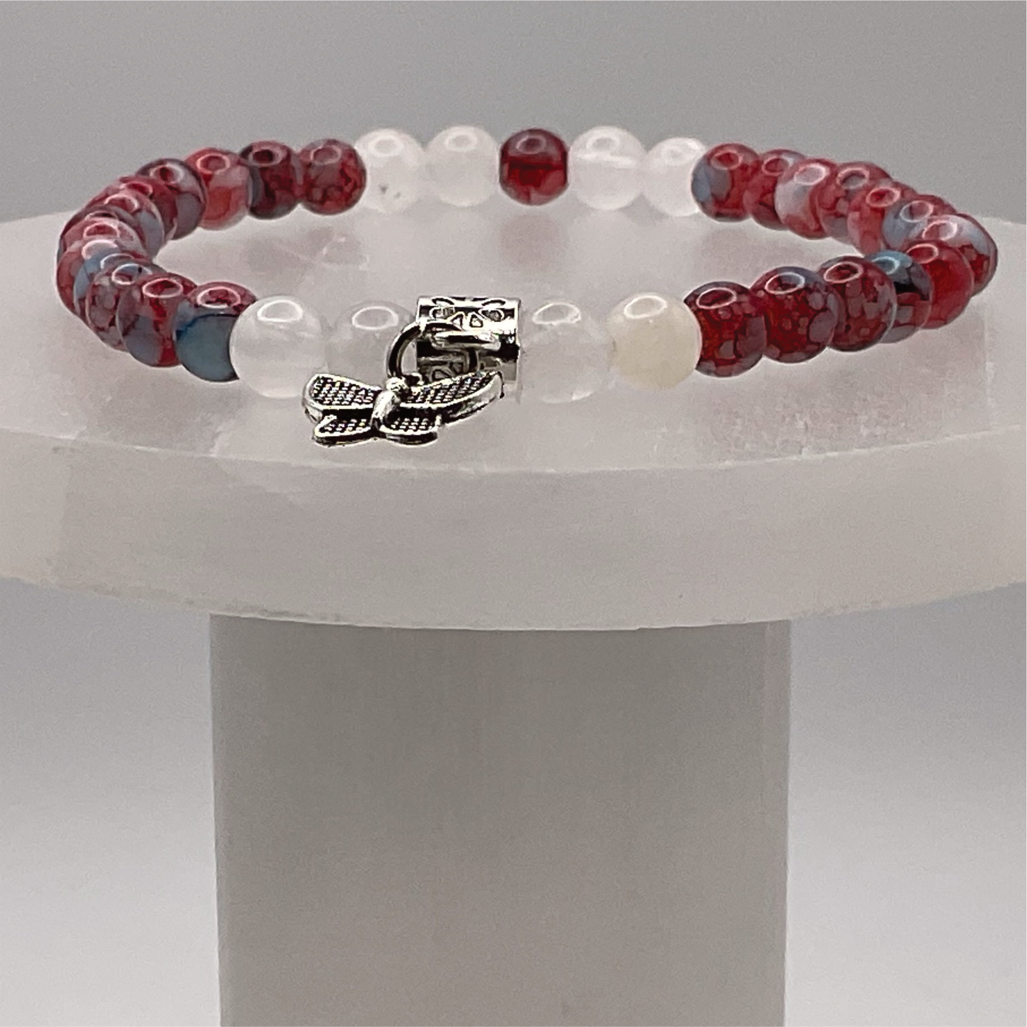 Blue-Red Dragon Agate Milk Quartz Butterfly Charm Bracelet
