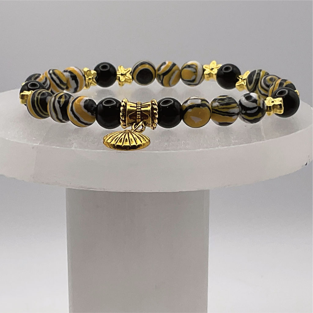Mookaite Shell Charm Bracelet with Gold Tone Star Spacers