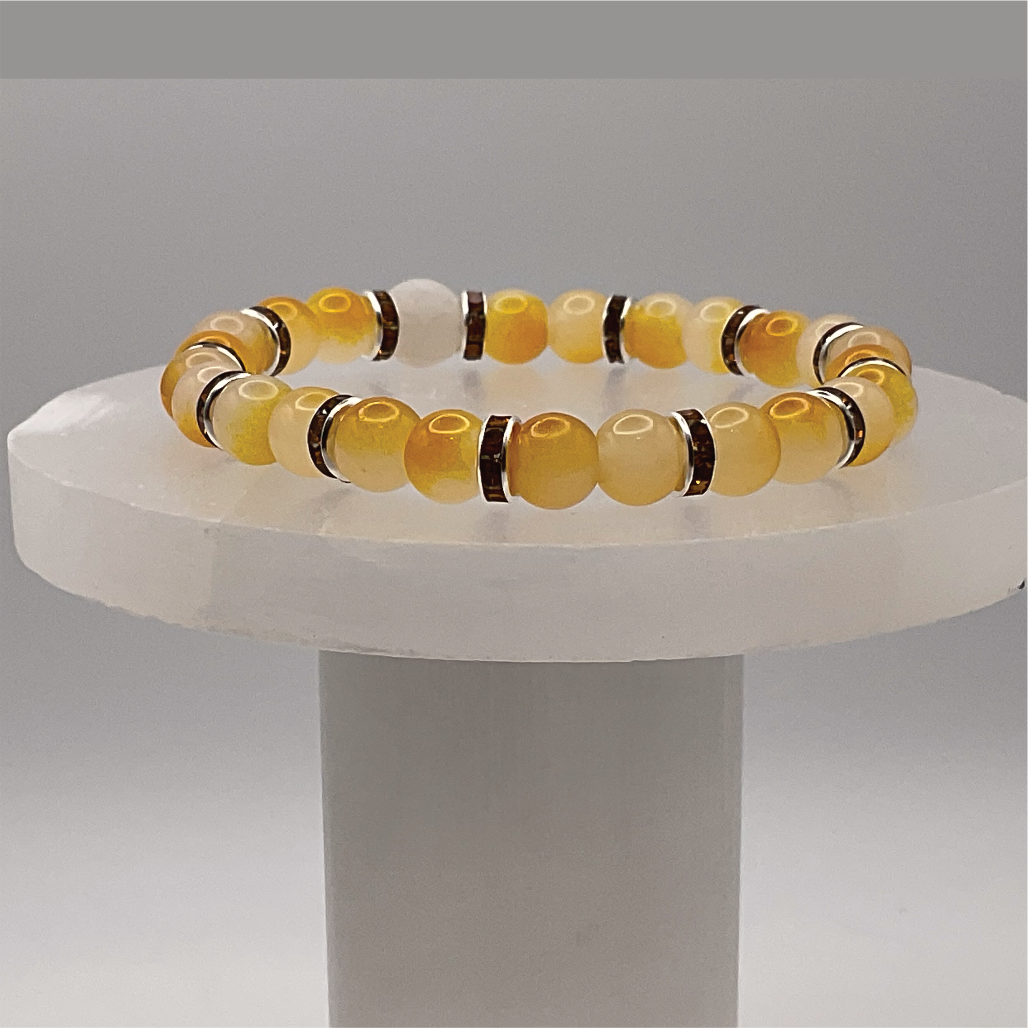 Oriental Agate Crackle Agate Bracelet with Silver Tone Crystal Spacers