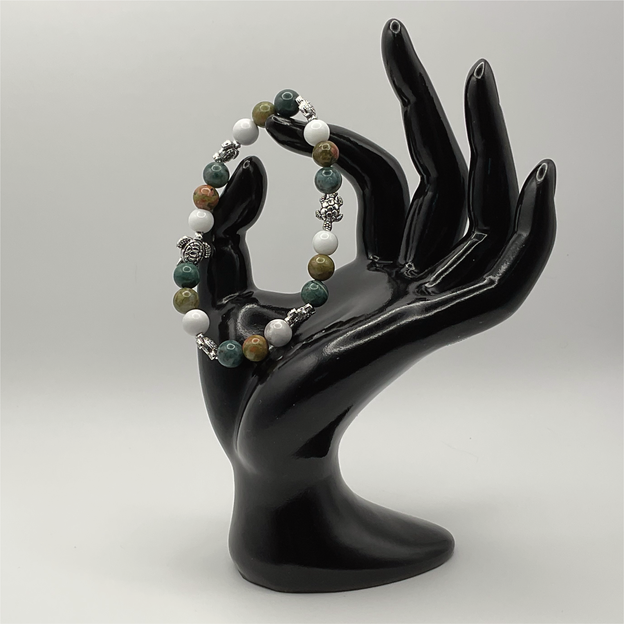 Serpentine Green Jasper Turtle Charm Bracelet