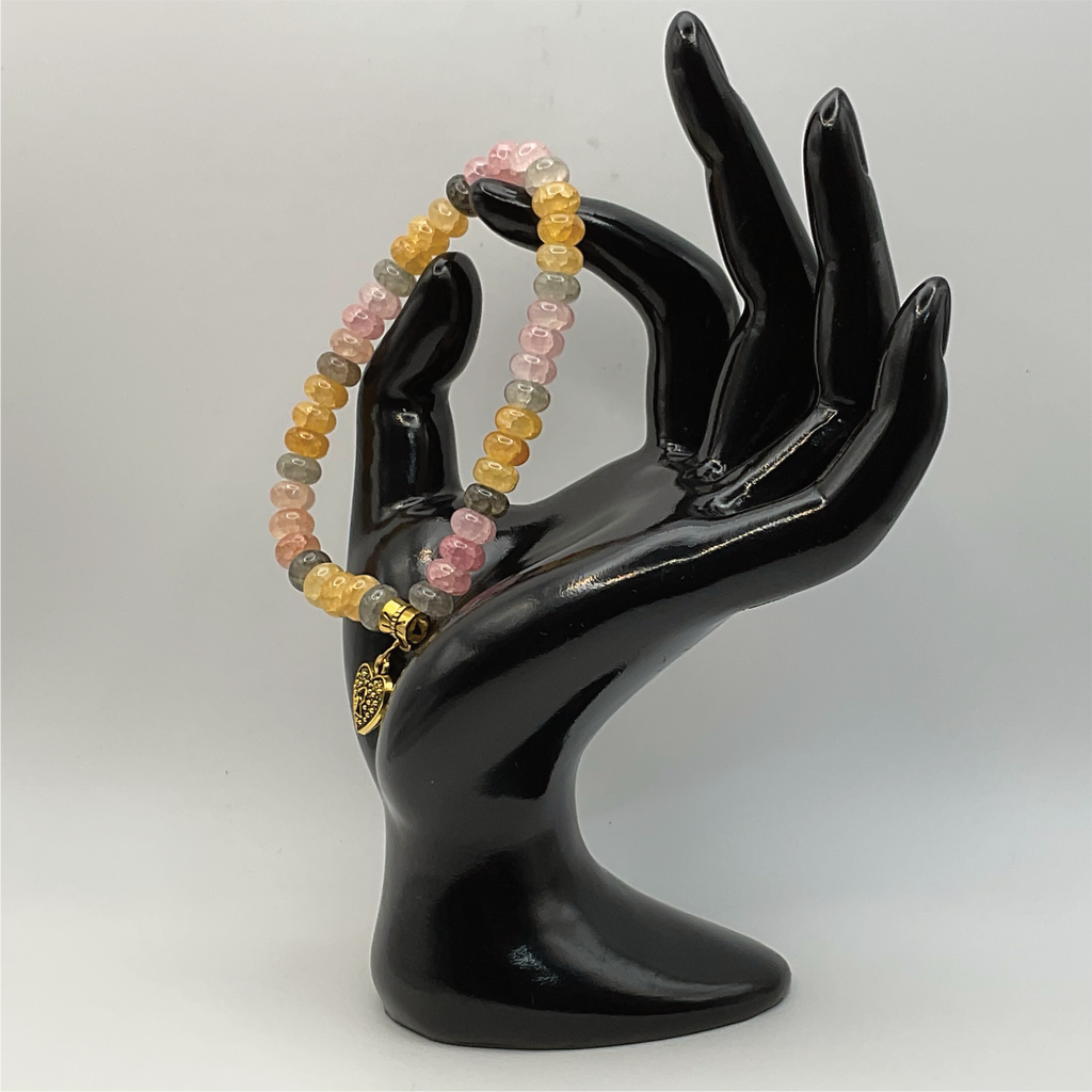 Citrine Labradorite Rose Quartz Lock Heart Charm Bracelet