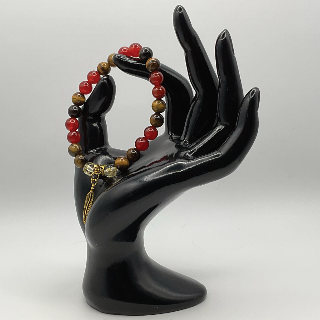 Carnelian Agate Pixiu Feather Charm Bracelet
