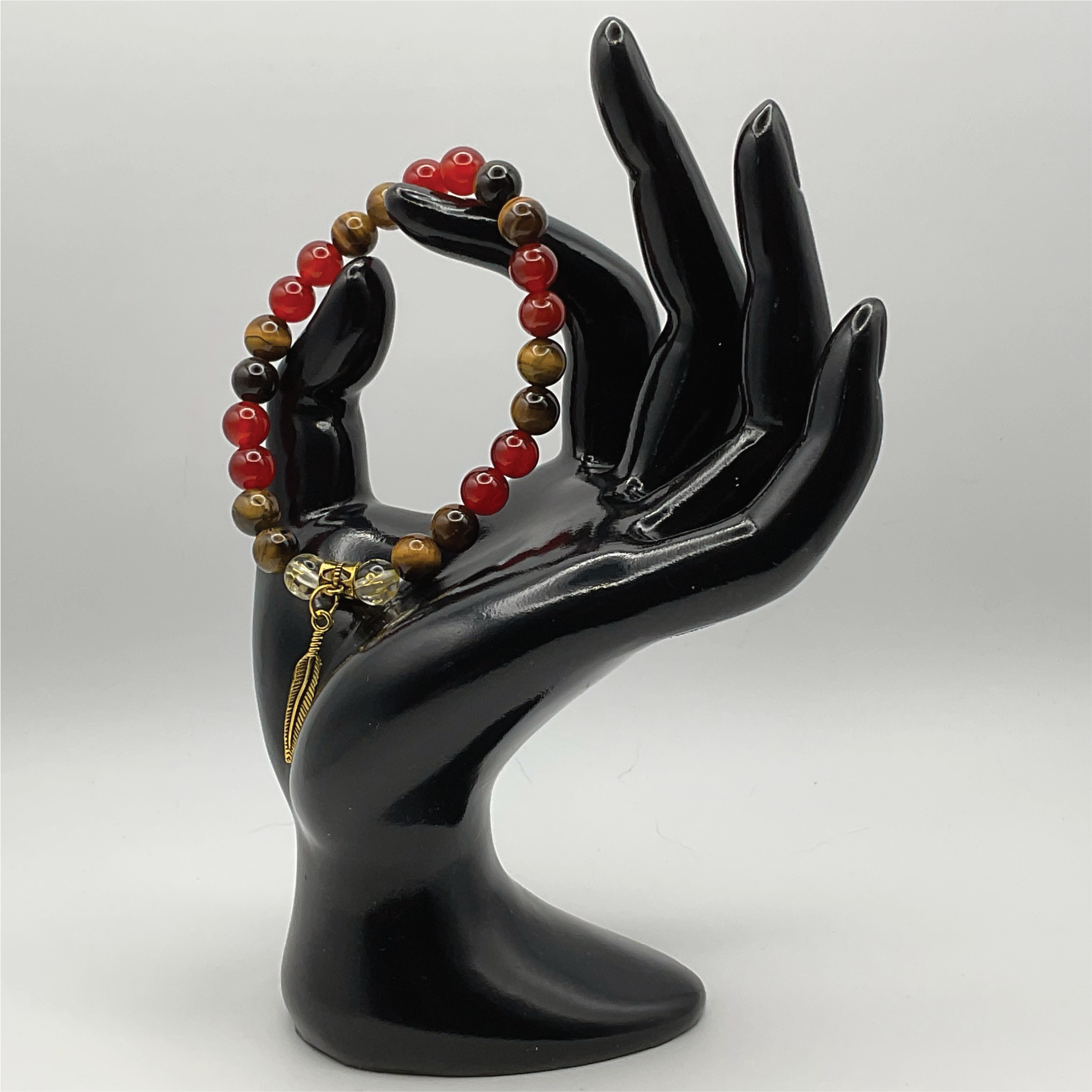 Carnelian Agate Pixiu Feather Charm Bracelet