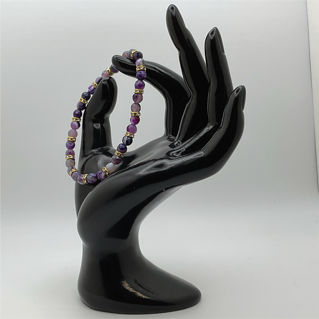 Pulsera de ágata de vena de dragón púrpura con separadores de cristal dorado