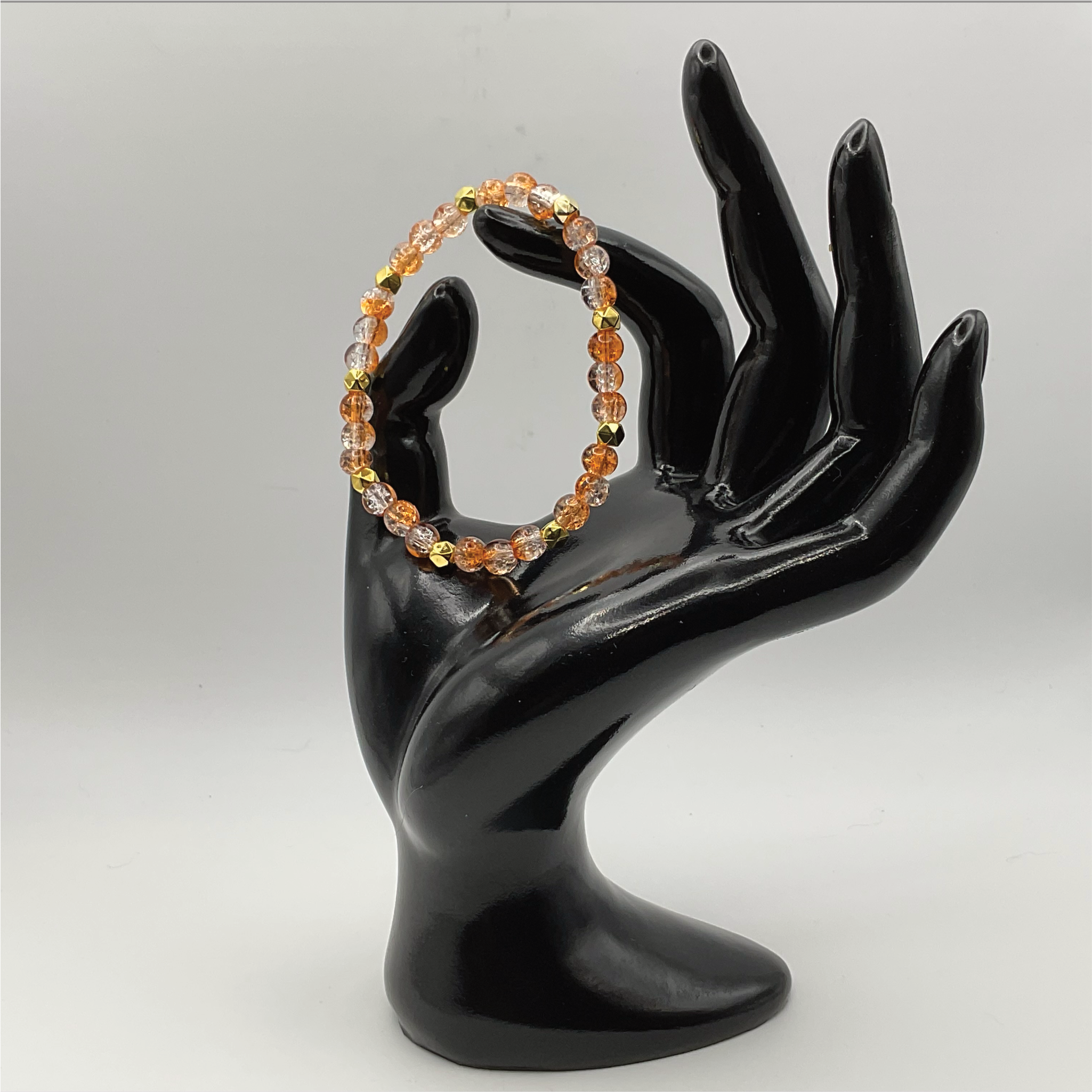 Orange Crystal Glass Bracelet with Gold Square Spacers