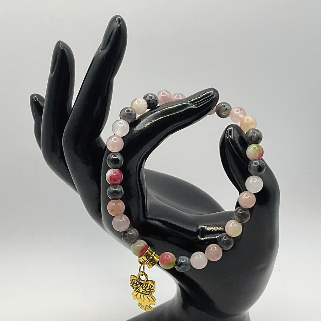 Opal Amethyst Milky Quartz Owl Charm Bracelet