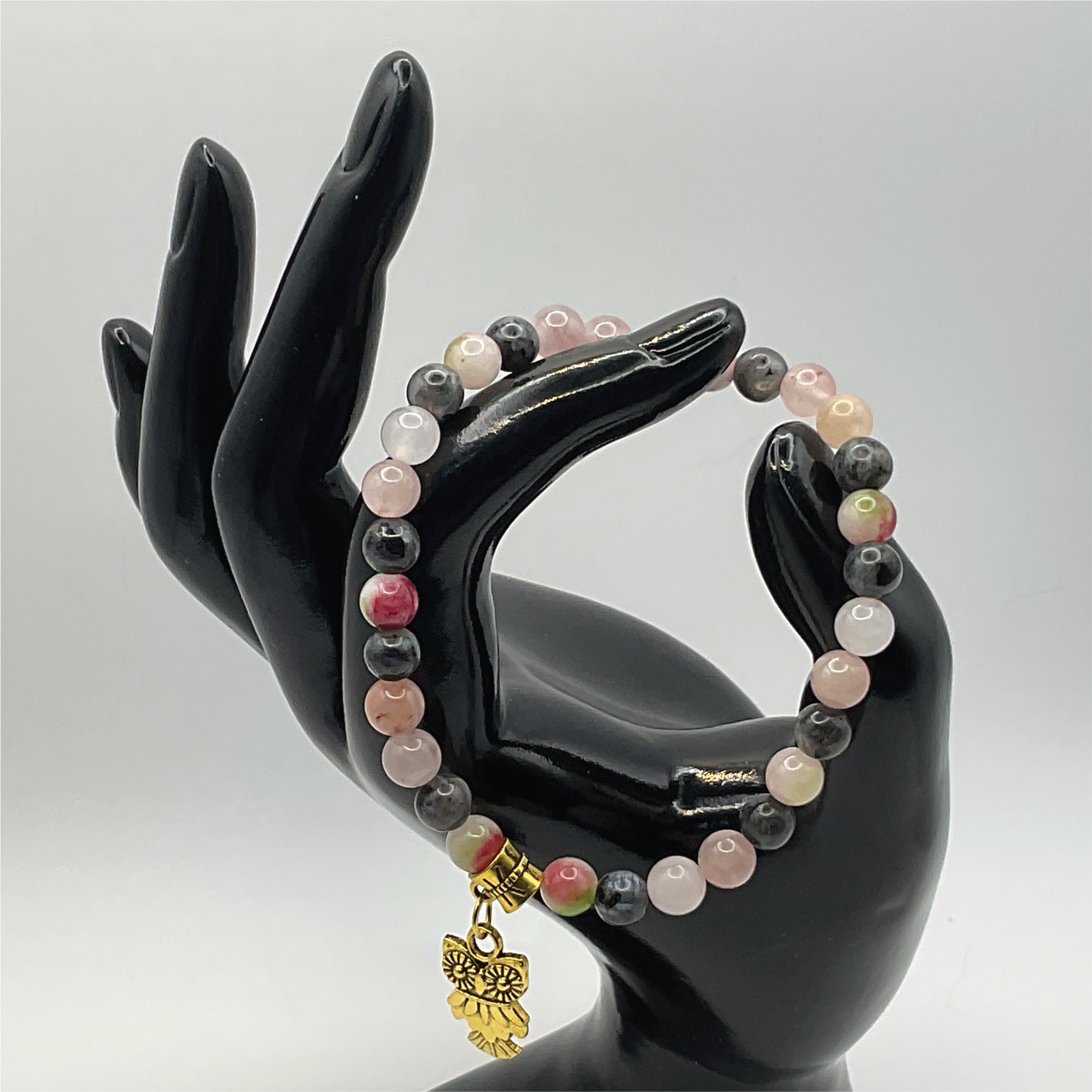 Opal Amethyst Milky Quartz Owl Charm Bracelet