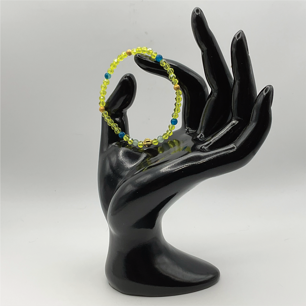 15.5 cm (6.1") Yellow Bracelet with Blue Light Green and Gold Spacers