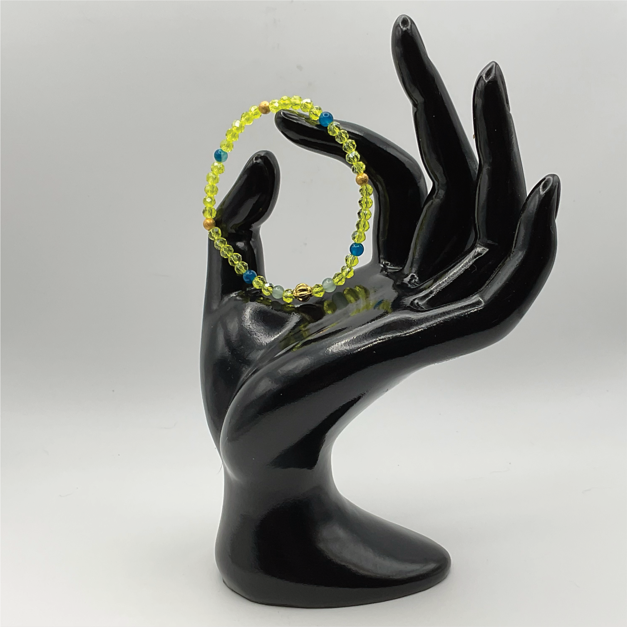 15.5 cm (6.1") Yellow Bracelet with Blue Light Green and Gold Spacers
