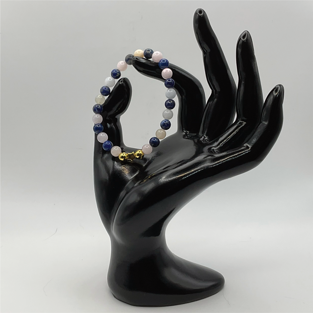 15 cm (5.9") Lapis Lazuli Milky Quartz Gold Star Bracelet with Gold Spacers