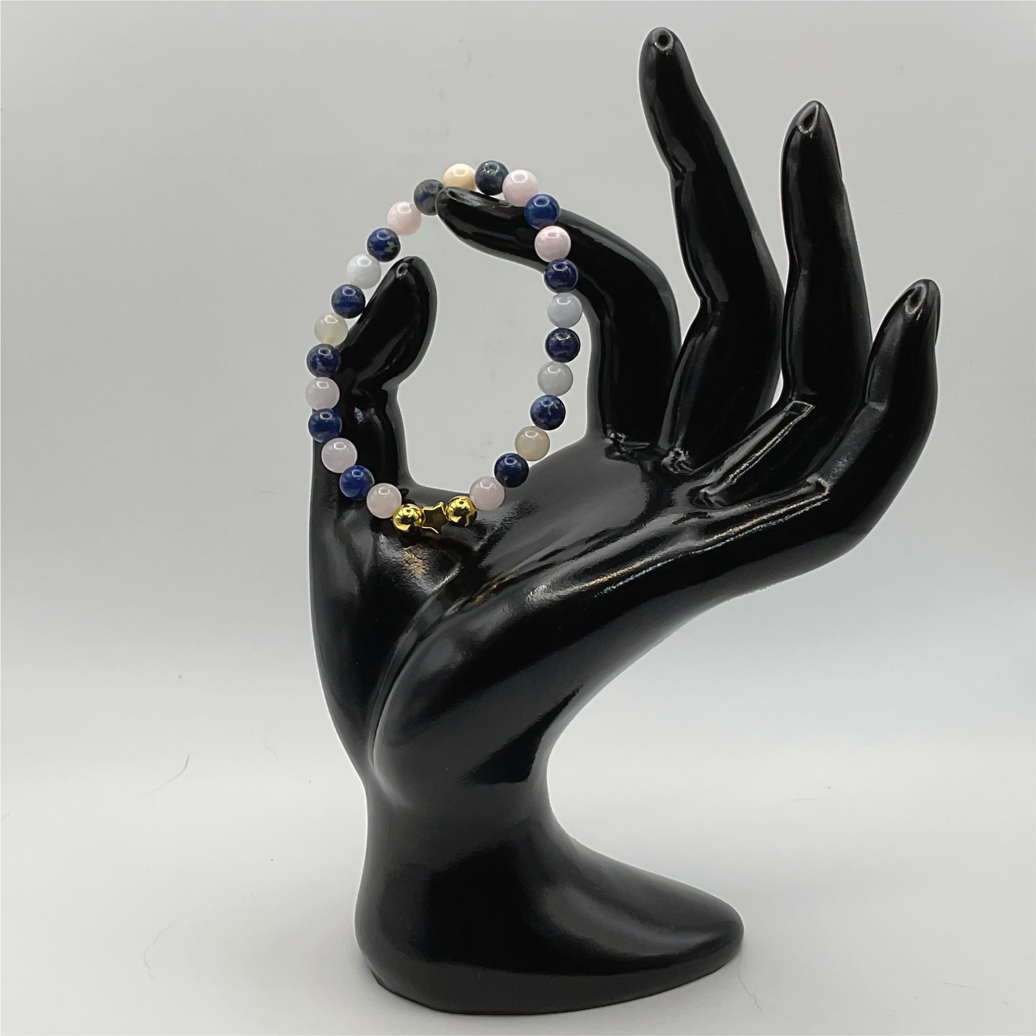 15 cm (5.9") Lapis Lazuli Milky Quartz Gold Star Bracelet with Gold Spacers
