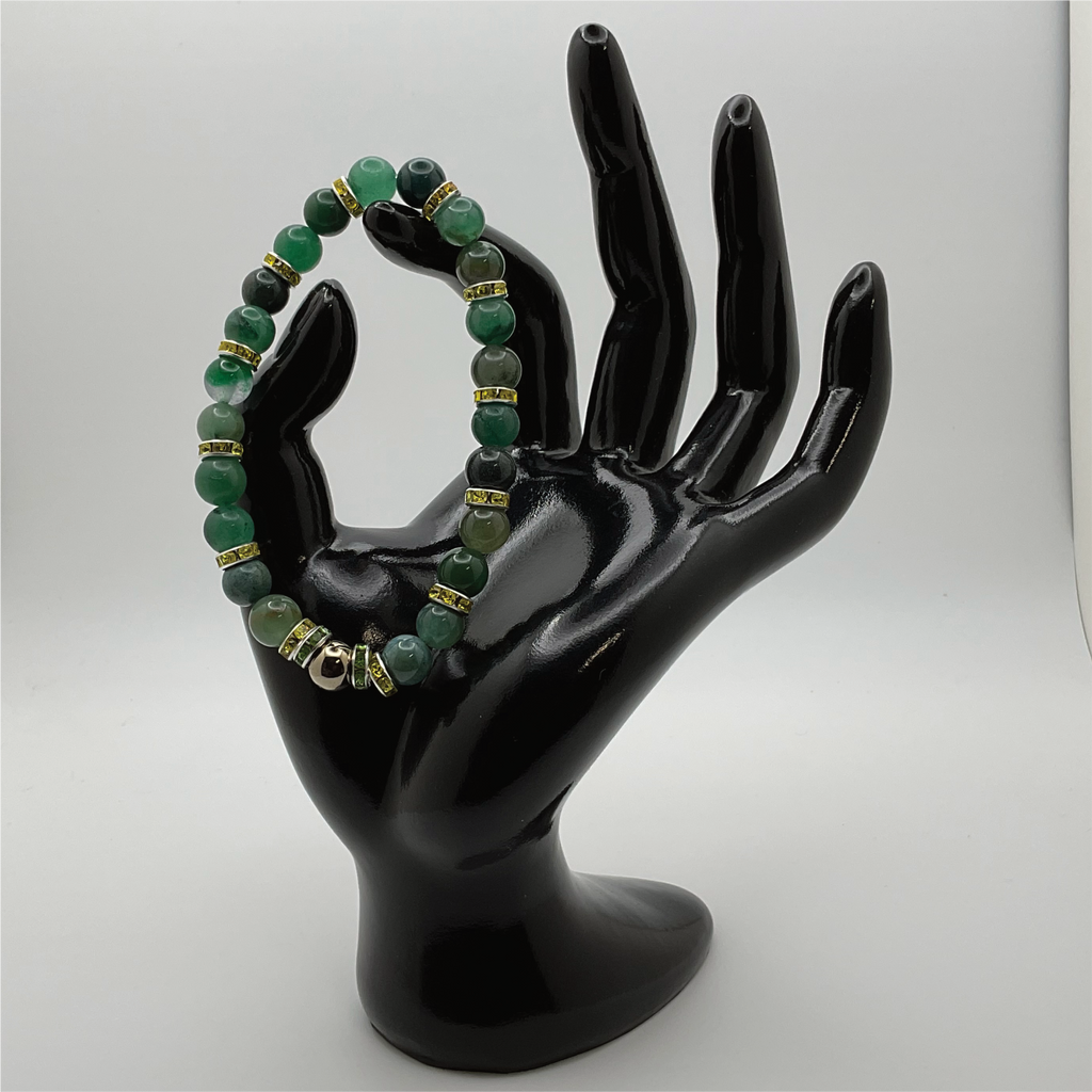 Pulsera de Aventurina Verde y Hematita con Espaciadores de Cristal Verdes, Amarillos y Plateados