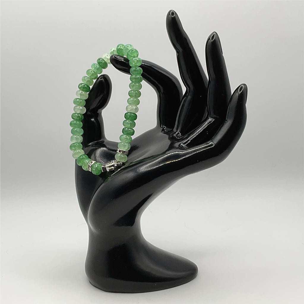 Jadeite Turtle Charm Bracelet with Silver Tone Crystal Spacers