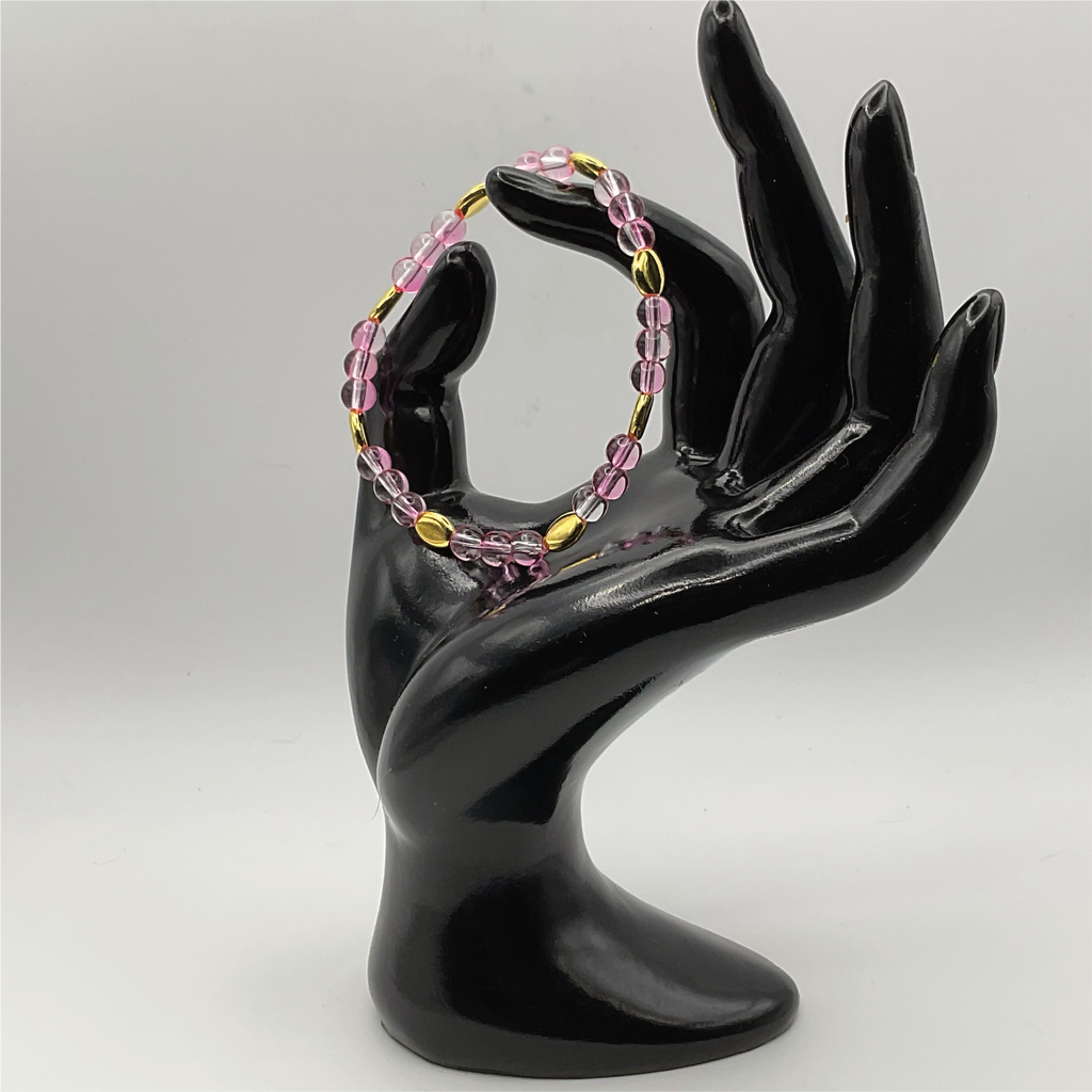Pink Clear Glass Bracelet with Gold Disc Spacers