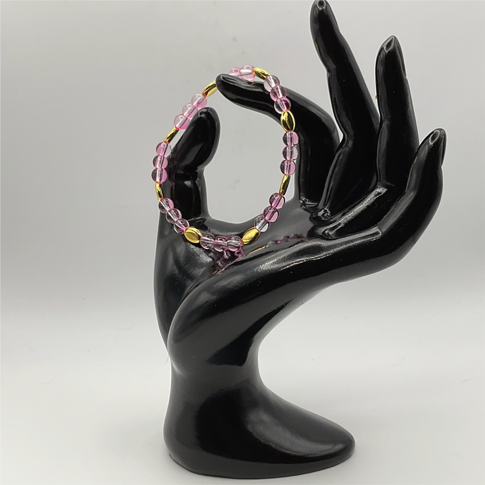 Pink Clear Glass Bracelet with Gold Disc Spacers