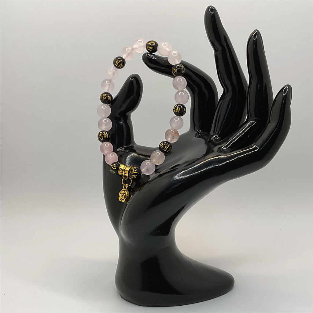 Rose Quartz Black Pixiu Blossom Charm Bracelet