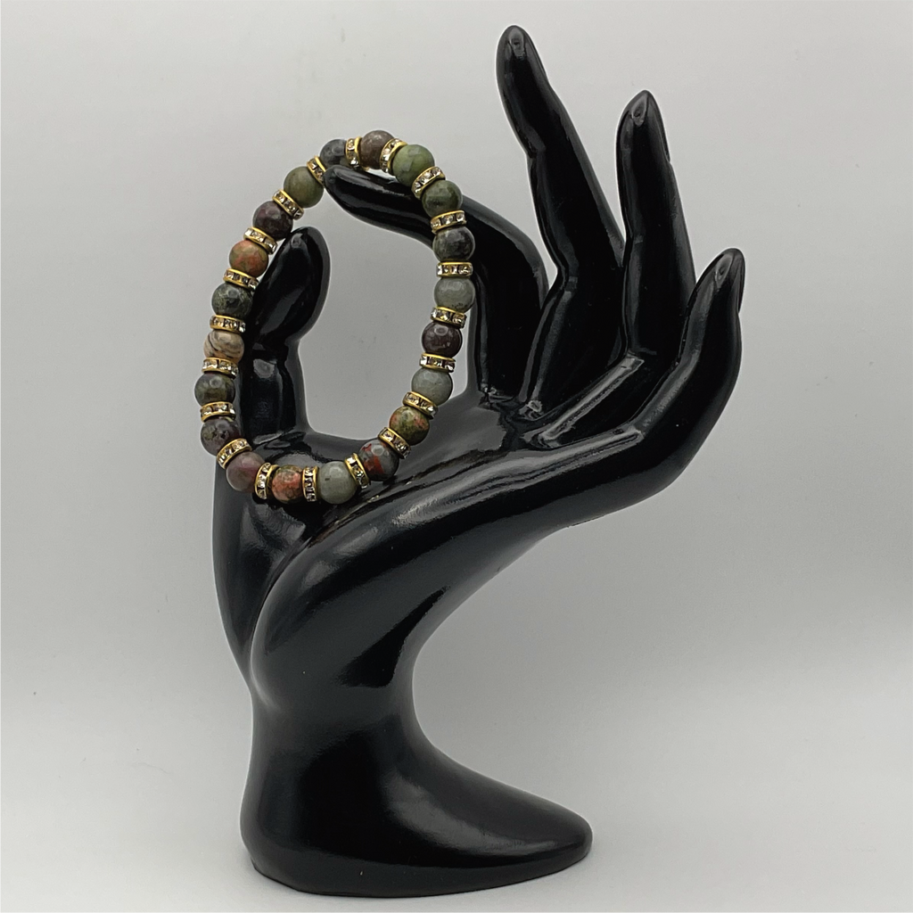 Green Jasper Bracelet with Crystal Spacers