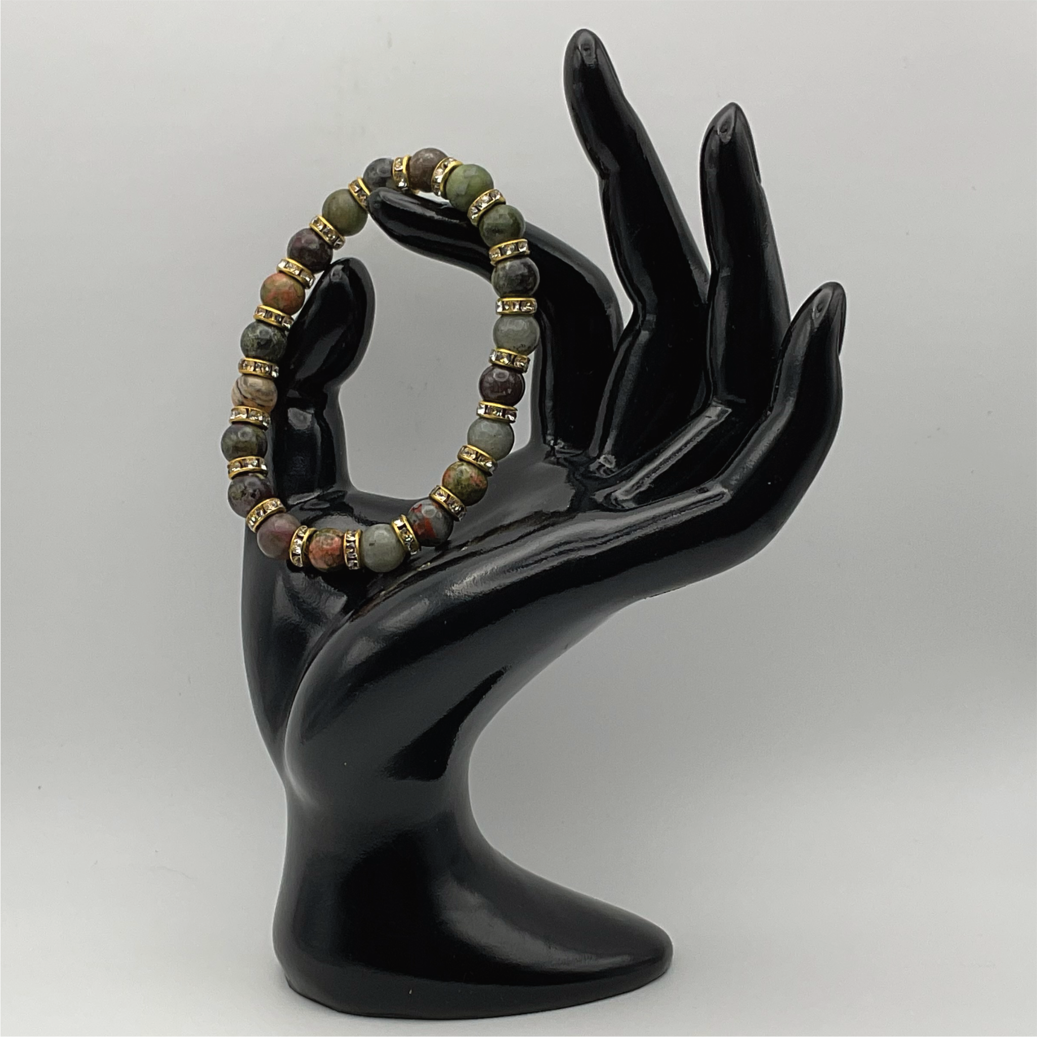 Green Jasper Bracelet with Crystal Spacers