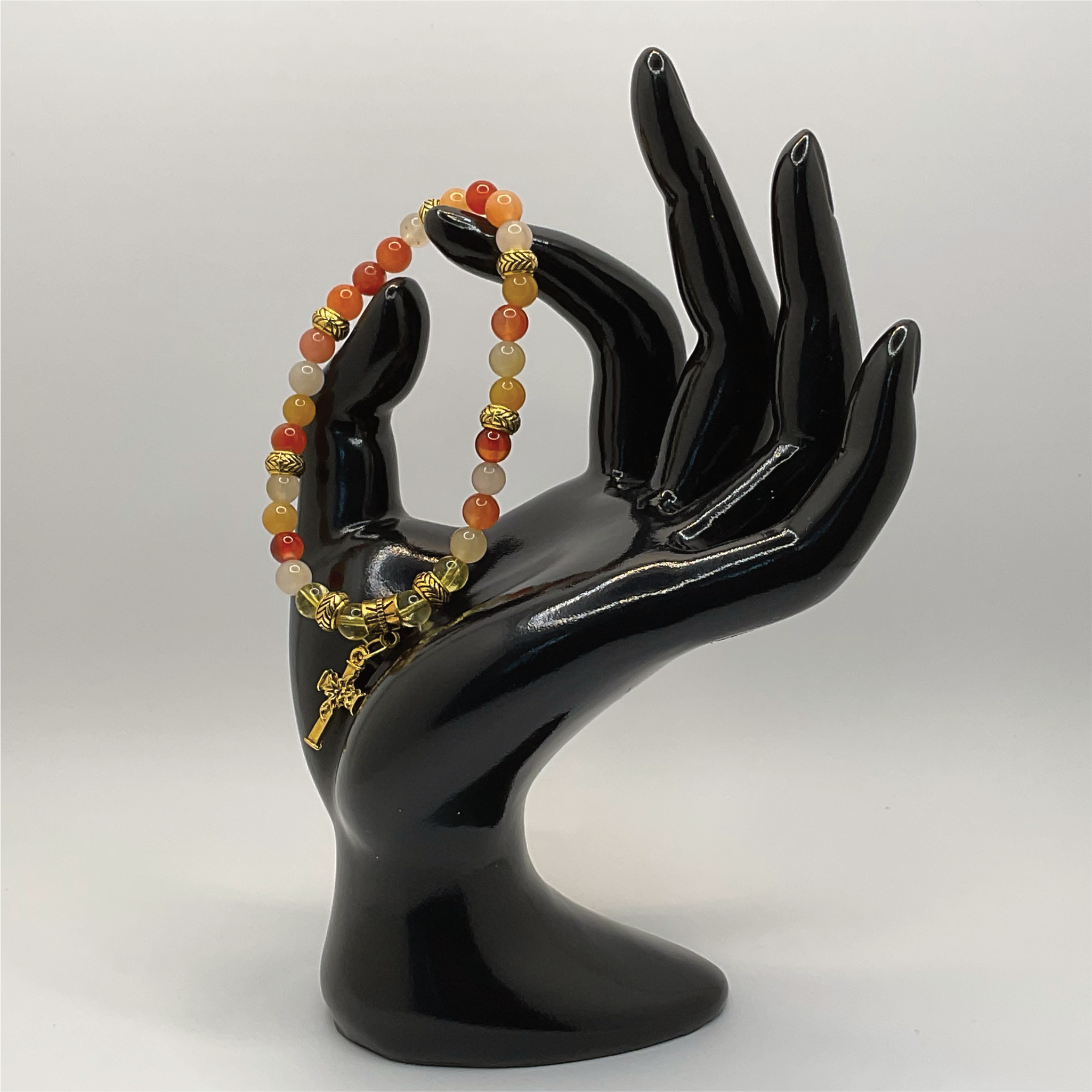 Oriental Agate Citrine Holy Cross Charm Bracelet with Gold Spacers