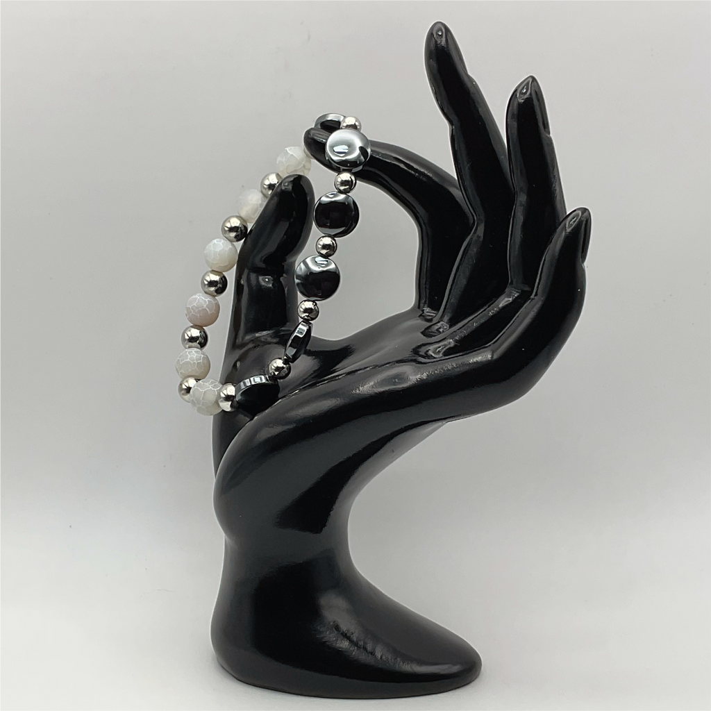 Dragon Vein Agate Onyx Bracelet with Silver Tone Spacers