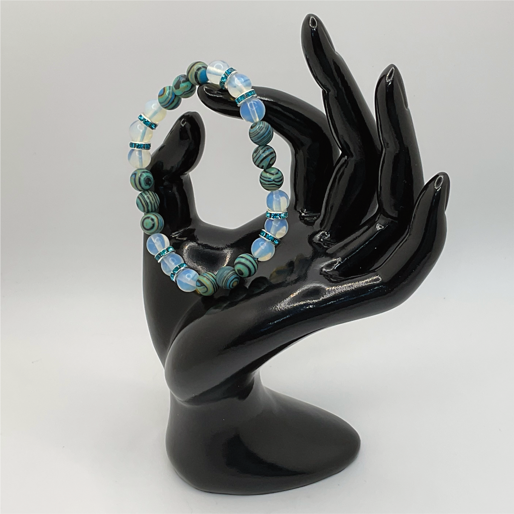 Opalite Calsilica Bracelet with Silver Blue Crystal Spacers