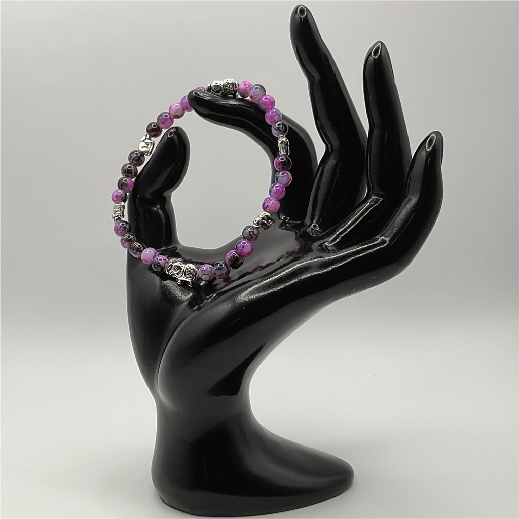 Purple Dragon Vein Agate Silver Elephants Charm Bracelet