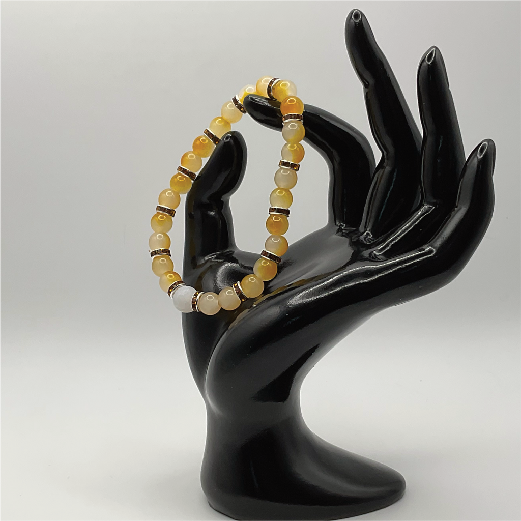 Oriental Agate Crackle Agate Bracelet with Silver Tone Crystal Spacers