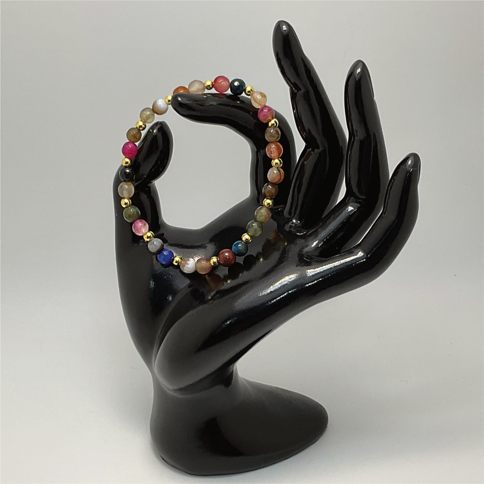 Pulsera de ágata Vena de Dragón multicolor con separadores dorados