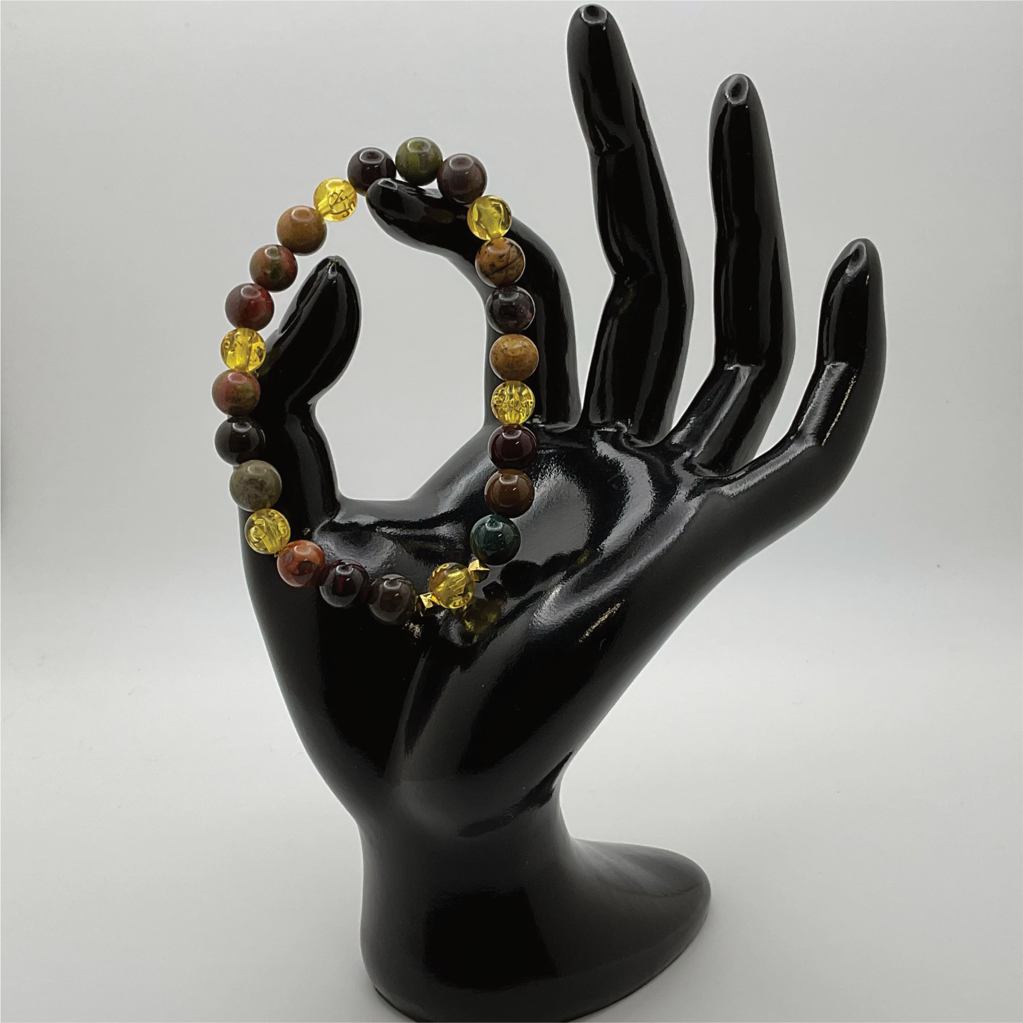 Pulsera Pixiu de Jaspe Sangre de Dragón y Citrino con Separadores Dorados