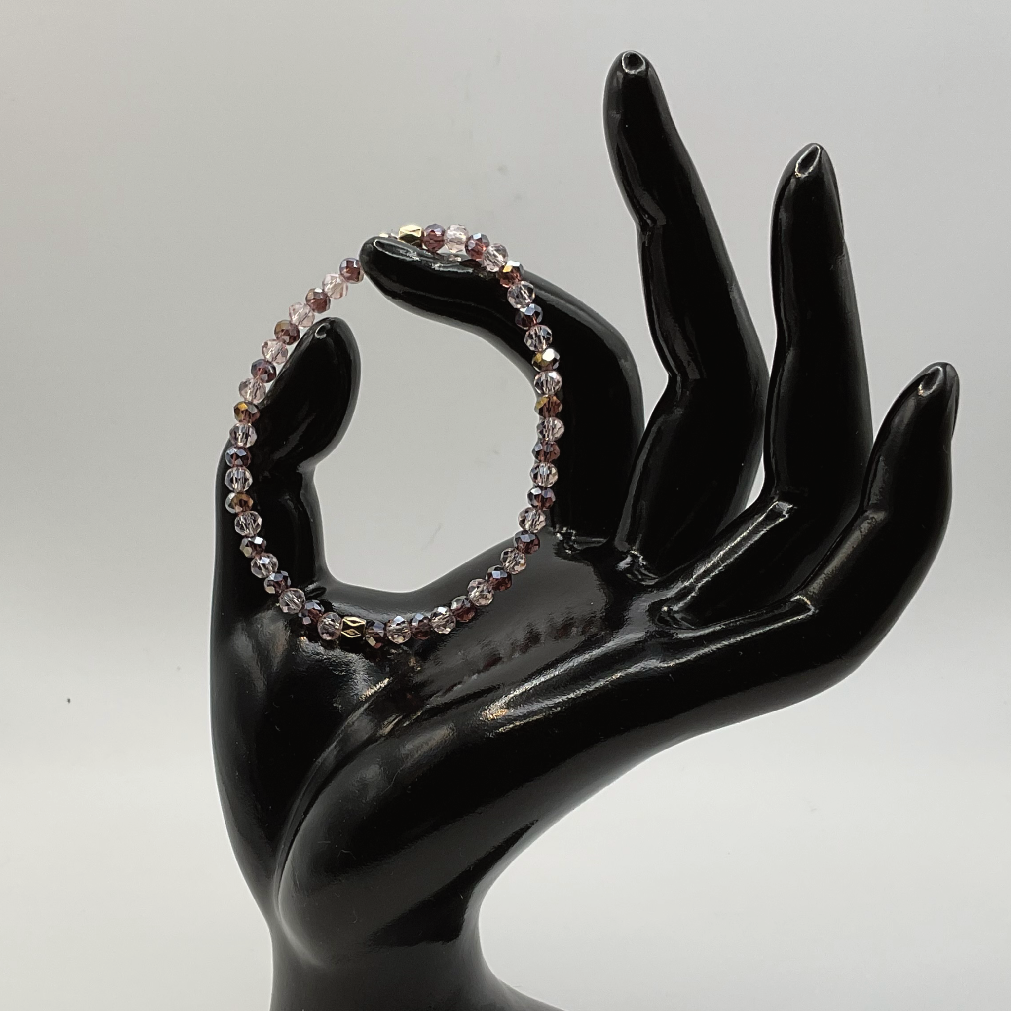 Brown Champagne Crystal Glass Bracelet with Gold Spacers