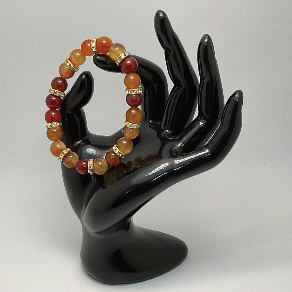 Carnelian Agate Bracelet with Gold White Crystal Spacers