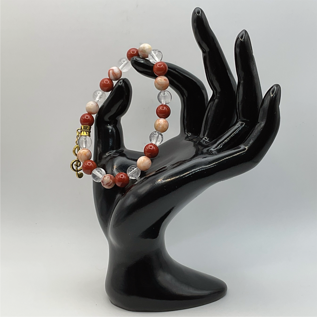 Red Jasper Clear Quartz Music Charm Bracelet