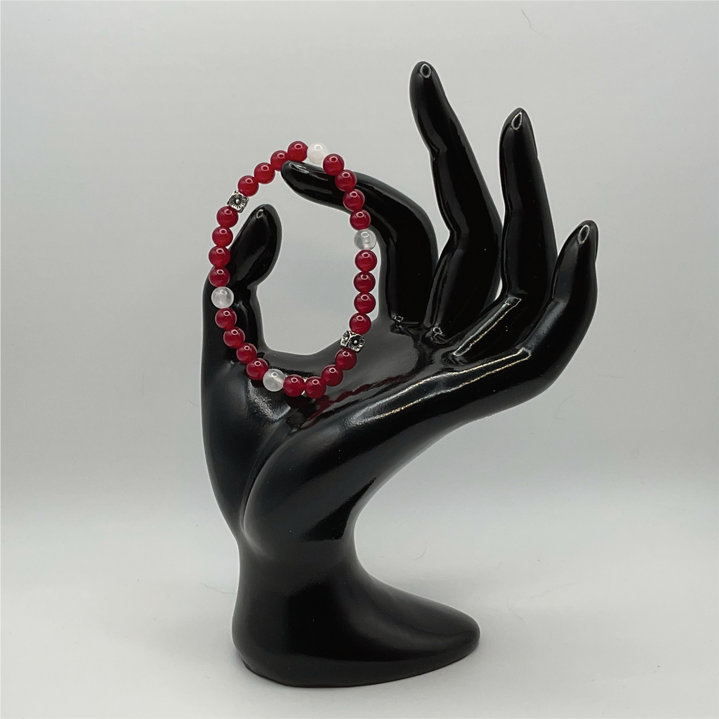 Almandine Garnet Milky Quartz Bracelet with Silver Tone Spacers