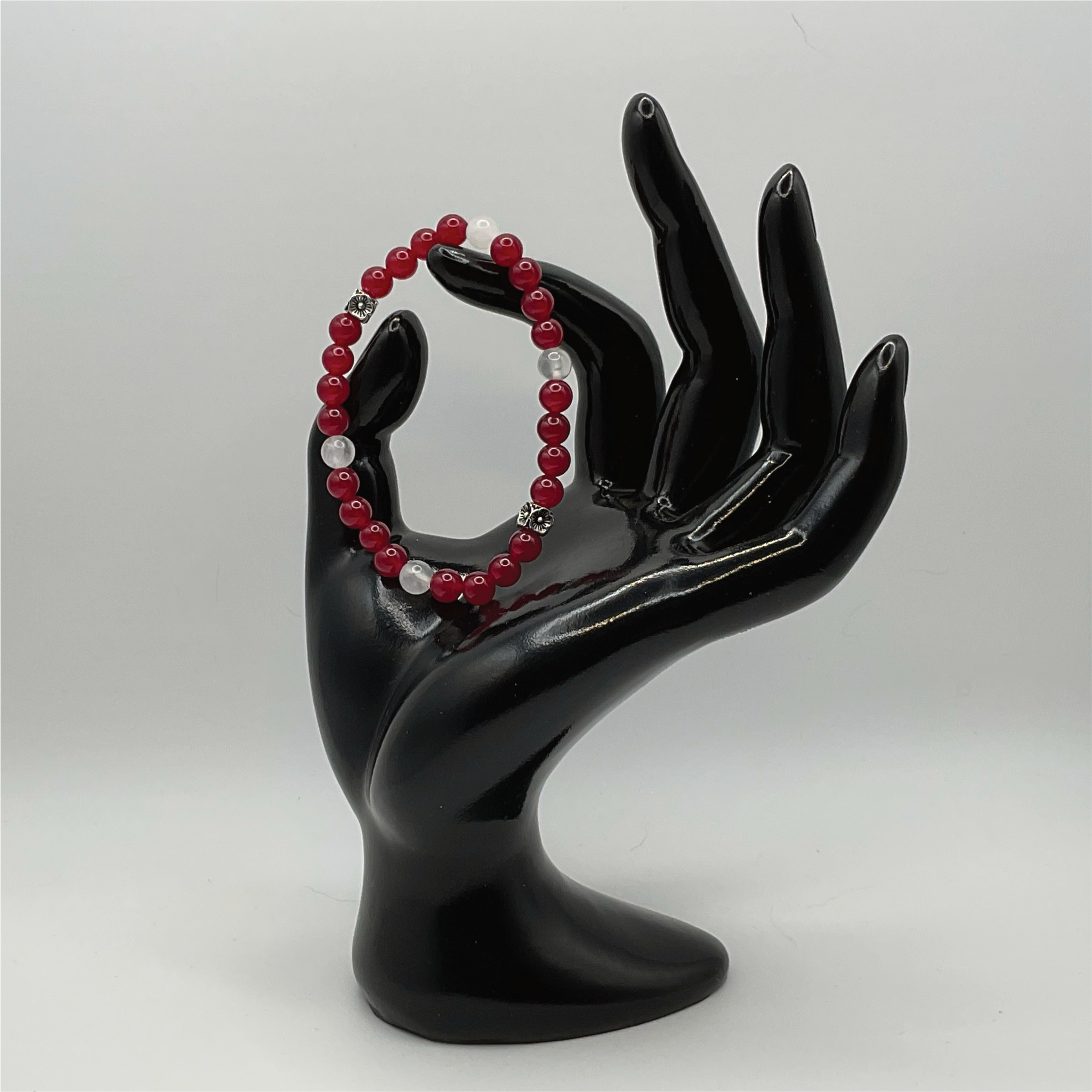 Almandine Garnet Milky Quartz Bracelet with Silver Tone Spacers