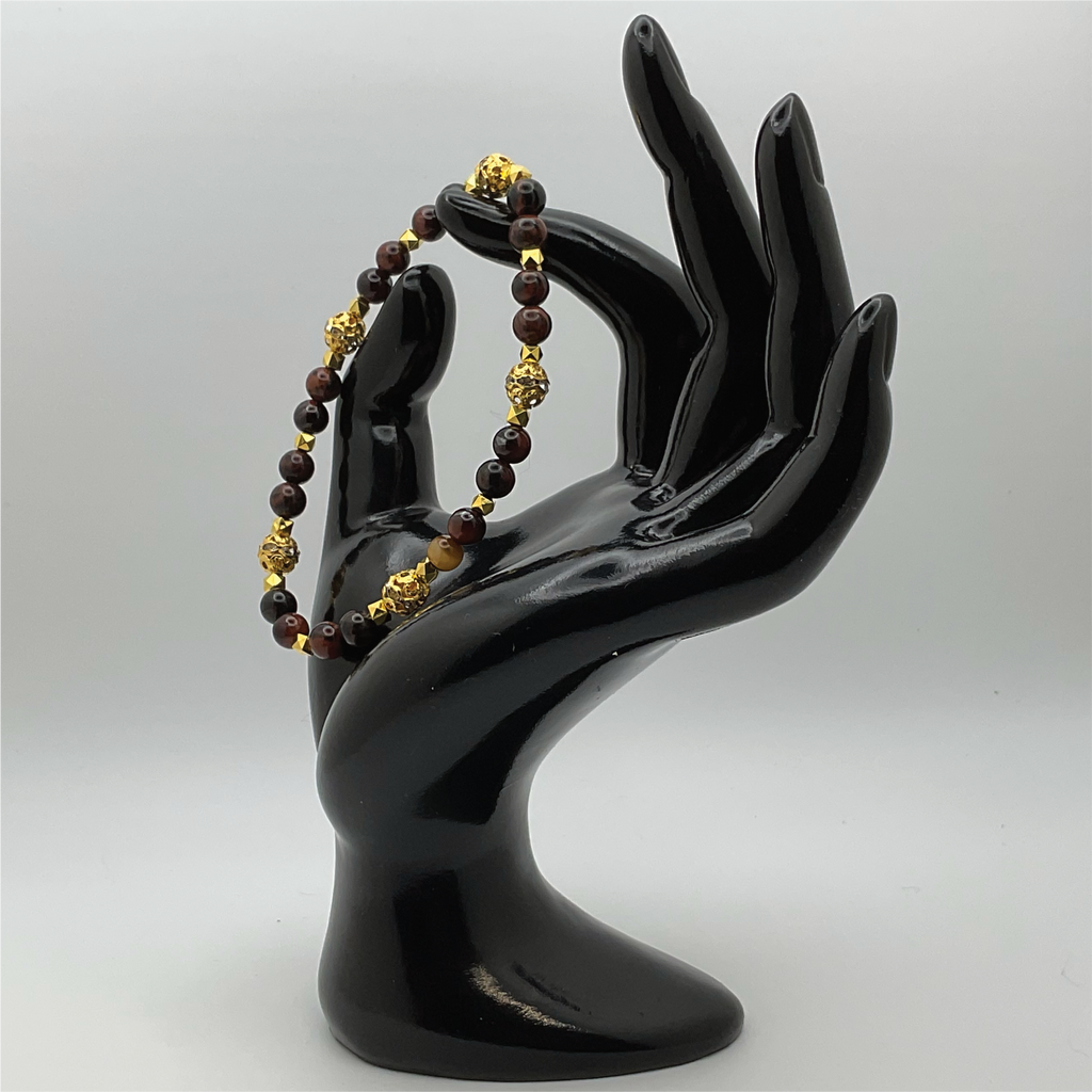 Pulsera de obsidiana caoba con espaciadores dorados