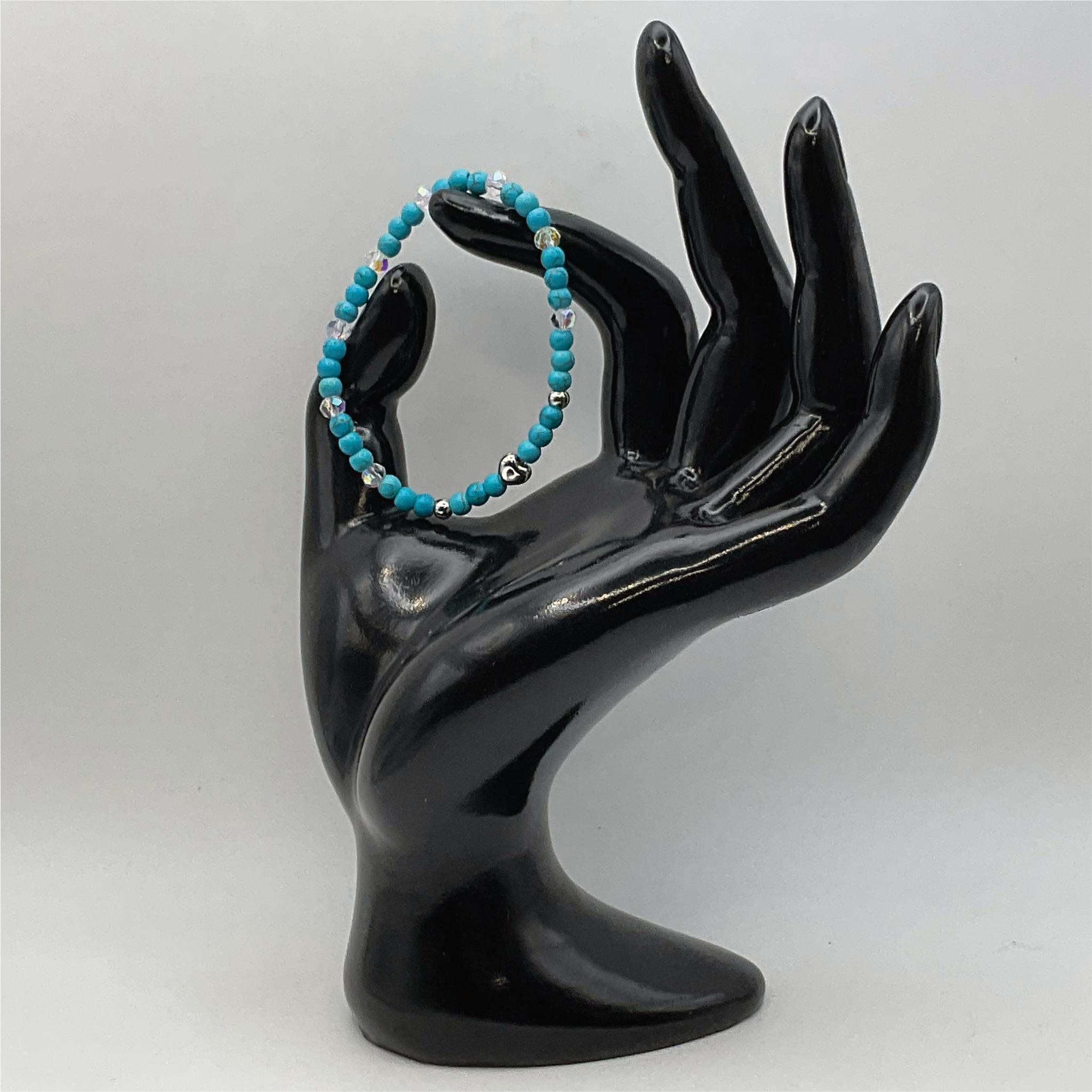 14 cm (5.5") Blue Howlite Crystal Bead Silver Heart Bracelet with Silver Spacers