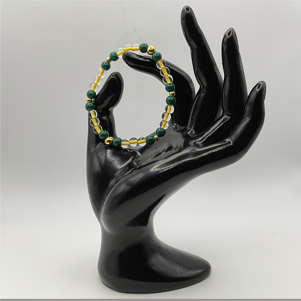 Yellow Green Glass Bracelet with Gold Spacers
